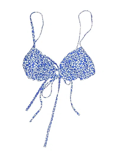 Pre-owned Zaful Swimsuit Top Blue Hearts Pattern Swimwear