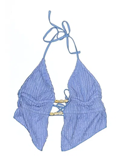 Pre-owned Zaful Swimsuit Top Blue Stripes Pattern Swimwear