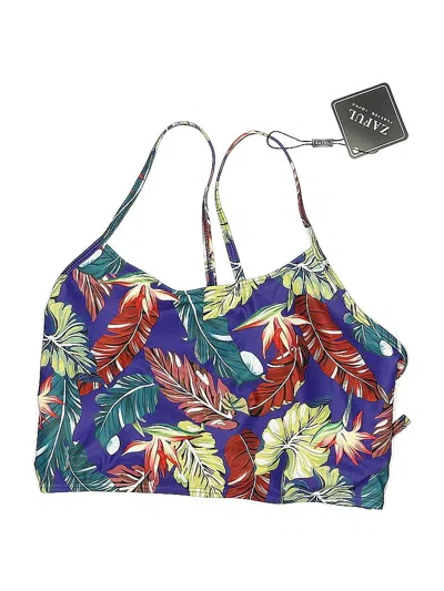 Pre-owned Zaful Swimsuit Top Blue Tropical Pattern Swimwear