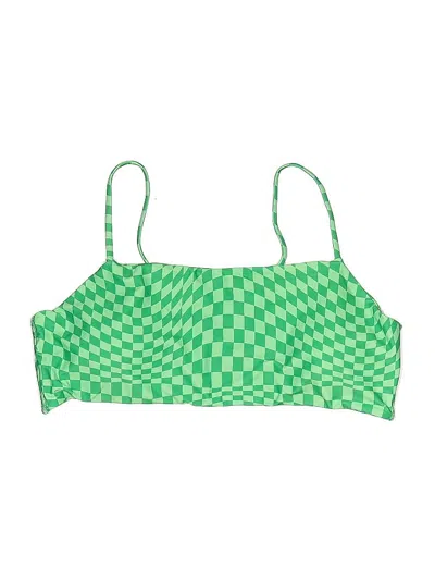 Pre-owned Zaful Swimsuit Top Green Checkered/gingham Pattern Swimwear