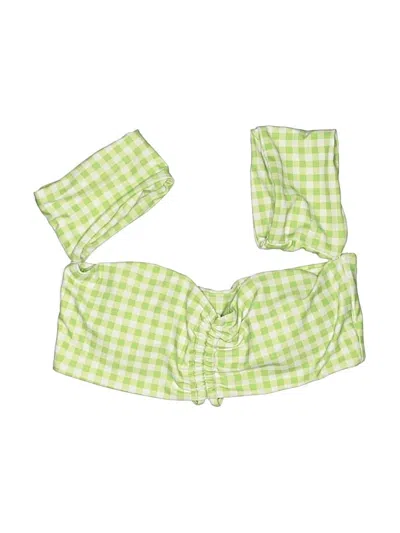 Pre-owned Zaful Swimsuit Top Green Checkered/gingham Pattern Swimwear