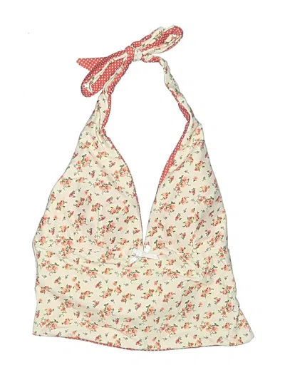 Pre-owned Zaful Swimsuit Top Ivory Floral Pattern Swimwear