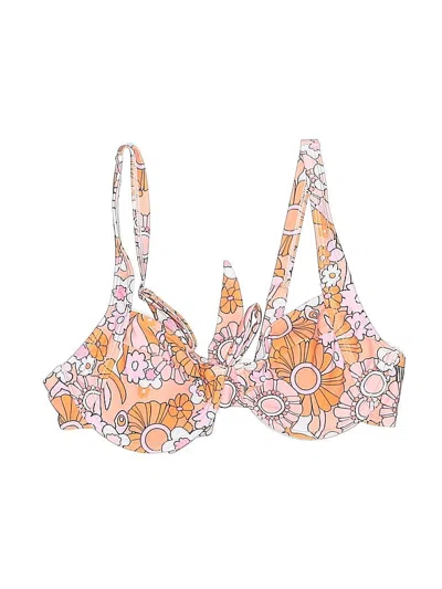 Pre-owned Zaful Swimsuit Top Orange Floral Pattern Swimwear
