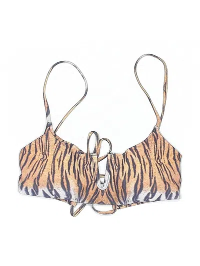 Pre-owned Zaful Swimsuit Top Tan Animal Print Pattern Swimwear In Brown