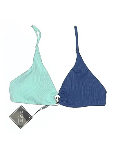 Pre-owned Zaful Swimsuit Top Teal Solid Pattern Swimwear