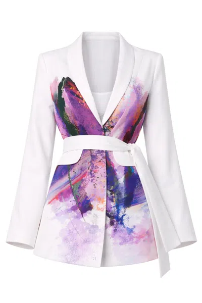 Zafur Women's Mayfair Blazer In Brushstroke Print/snow White