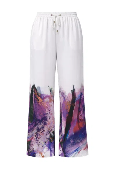 Zafur Women's Mayfair Trouser In Brushstroke Print On Snow White