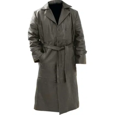 Pre-owned Zafy Leather Men's Gray Leather Trench Coat Premium Lambskin Full Lenght Causal Overcoat