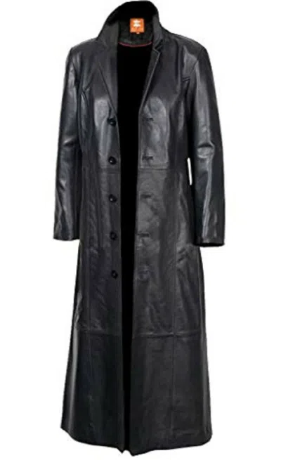Pre-owned Zafy Leather Men's Lambskin Black Real Leather Trench Coat Overcoat Long Coat Jacket