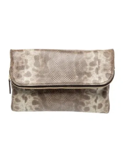 Pre-owned Zagliani Embossed Leather Clutch In Neutral