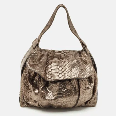 Pre-owned Zagliani Metallic Python Flap Hobo