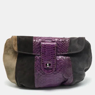 Pre-owned Zagliani Multicolor Suede And Python Clutch