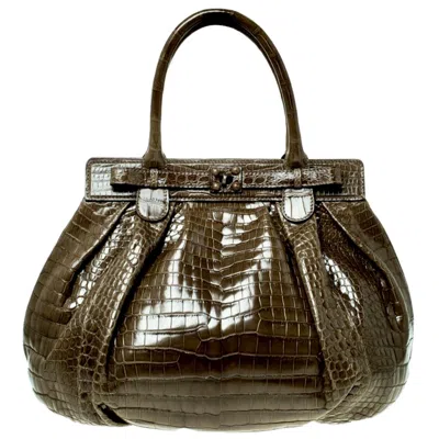 Pre-owned Zagliani New  Xl Exotic Crocodile Shoulder Bag Tote Hobo Purse In Black