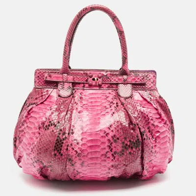 Pre-owned Zagliani Pink/black Python Puffy Hobo