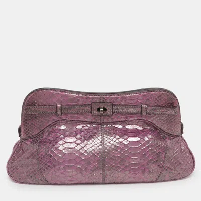 Pre-owned Zagliani Purple Python Turn Luck Clutch