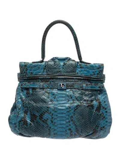 Pre-owned Zagliani Python Top Handle Bag In Blue
