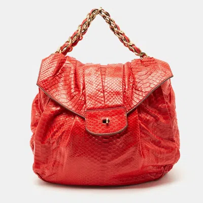 Pre-owned Zagliani Red Python Jj Flap Hobo