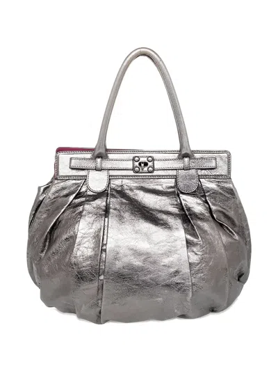Pre-owned Zagliani Vintage Pewter Leather Pleated Tote Bag In Silver