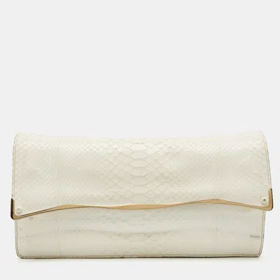 Pre-owned Zagliani White Python Oversized Flap Clutch