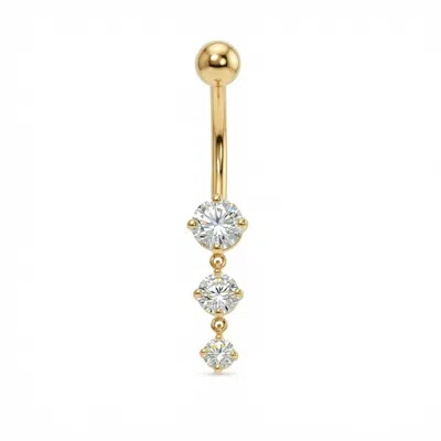 Zahav Jewelry Women's 10k Solid Gold 14g Cz Dangle Belly Button Ring