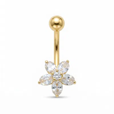 Zahav Jewelry Women's 10k Solid Gold 14g Flower Cz Belly Ring