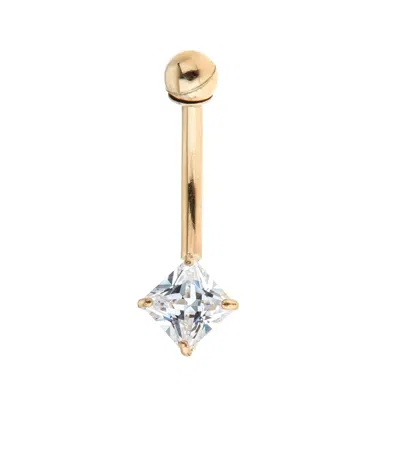 Zahav Jewelry Women's 10k Solid Gold 14g Square Cz Belly Ring
