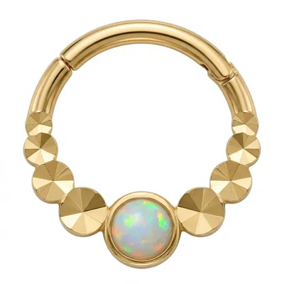 Zahav Jewelry Women's 10k Solid Gold 16g 8mm Beaded Opal Round Clicker Hoop