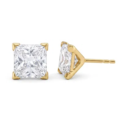 Zahav Jewelry Women's 10k Solid Gold 5mm Princess Cut Cz Stud Earrings