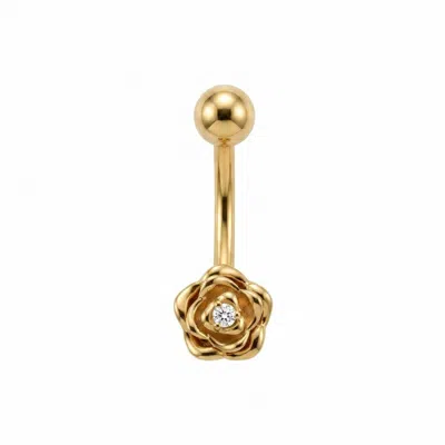 Zahav Jewelry Women's 10k Solid Gold Cz Flower Shaped Belly Ring