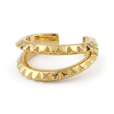 Zahav Jewelry Women's 10k Solid Gold Double-band Spiked Ear Cuff