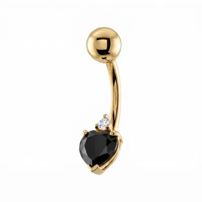 Zahav Jewelry Women's 10k Solid Gold Heart Shaped Black Cz Belly Ring