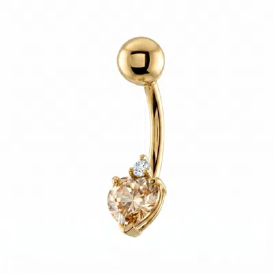 Zahav Jewelry Women's 10k Solid Gold Heart Shaped Champagne Cz Belly Ring