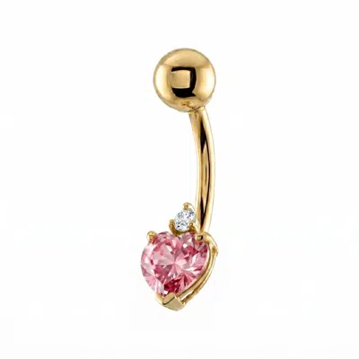 Zahav Jewelry Women's 10k Solid Gold Heart Shaped Pink Cz Belly Ring