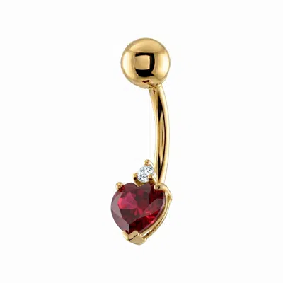 Zahav Jewelry Women's 10k Solid Gold Heart Shaped Red Cz Belly Ring
