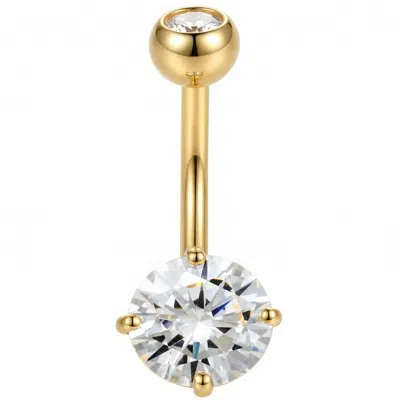 Zahav Jewelry Women's 10k Solid Gold Round Cz Belly Ring