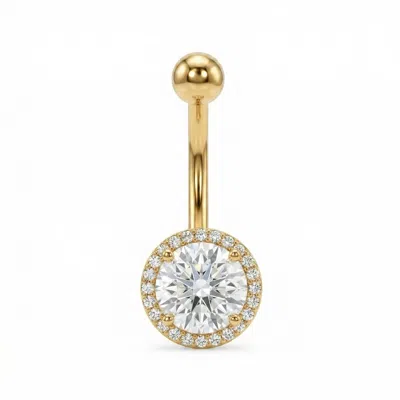 Zahav Jewelry Women's 10k Solid Gold Round Cz Cluster Belly Ring