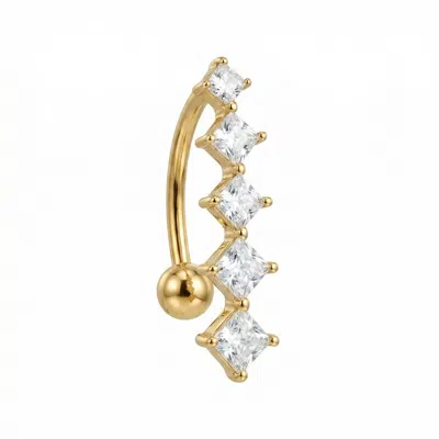 Zahav Jewelry Women's 14k Solid Gold 14g Cascading Square Cz Belly Ring