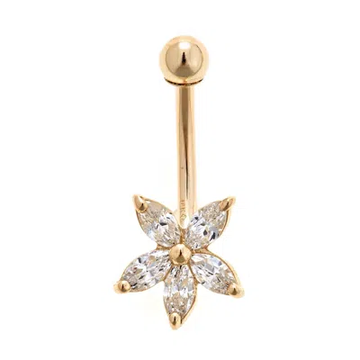 Zahav Jewelry Women's 14k Solid Gold 14g Flower Cz Belly Ring