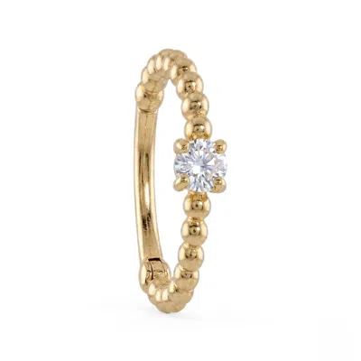 Zahav Jewelry Women's 14k Solid Gold 18g 10mm Genuine Natural Diamond Beaded Clicker Hoop