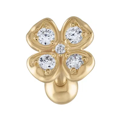 Zahav Jewelry Women's 14k Solid Gold 18g 6mm Clover Flower Round Cz Cluster Cartilage