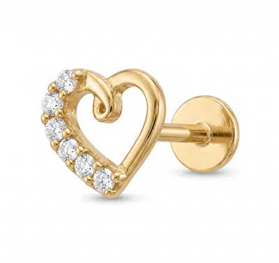 Zahav Jewelry Women's 14k Solid Gold 18g 6mm Heart Shaped Internally Threaded Cartilage Earring