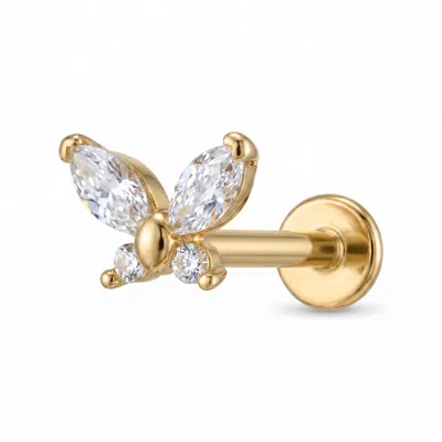 Zahav Jewelry Women's 14k Solid Gold 18g 8mm Butterfly Cz Internally Threaded Flat Back Stud In Multi