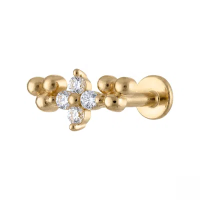 Zahav Jewelry Women's 14k Solid Gold 18g 8mm Flower Marquise Round Cz Flat Back Stud