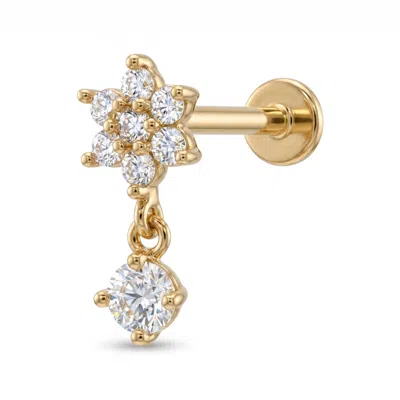 Zahav Jewelry Women's 14k Solid Gold 18g 8mm Flower Round Cz Cluster Flat Back Stud