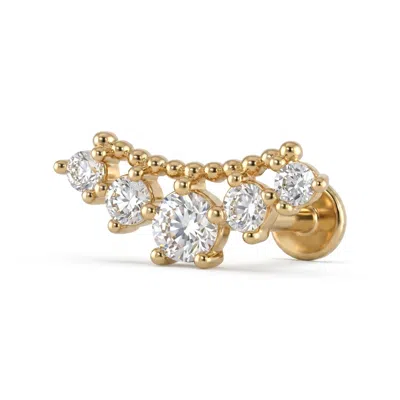 Zahav Jewelry Women's 14k Solid Gold 18g 8mm Graduated Cz Internally Threaded Flat Back Stud