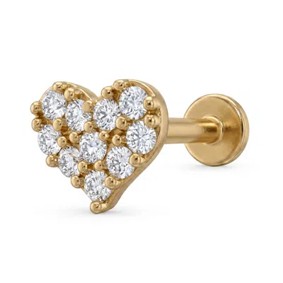 Zahav Jewelry Women's 14k Solid Gold 18g 8mm Heart Pavé Cz Cluster Internally Threaded Flat Back Stud