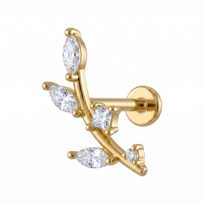 Zahav Jewelry Women's 14k Solid Gold 18g 8mm Leaf Shaped Cz Cluster Flat Back Stud
