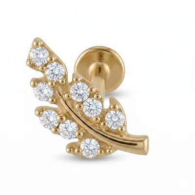 Zahav Jewelry Women's 14k Solid Gold 18g 8mm Leaf Shaped Internally Threaded Flat Back Stud