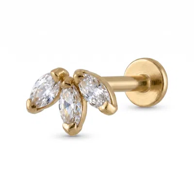 Zahav Jewelry Women's 14k Solid Gold 18g 8mm Marquise Cz Internally Threaded Flat Back Stud