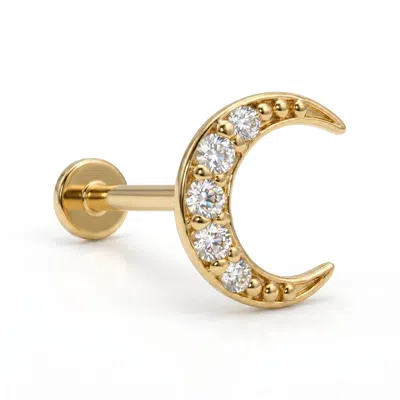 Zahav Jewelry Women's 14k Solid Gold 18g 8mm Moon Round Cz Pave Internally Threaded Flat Back Stud In Gray